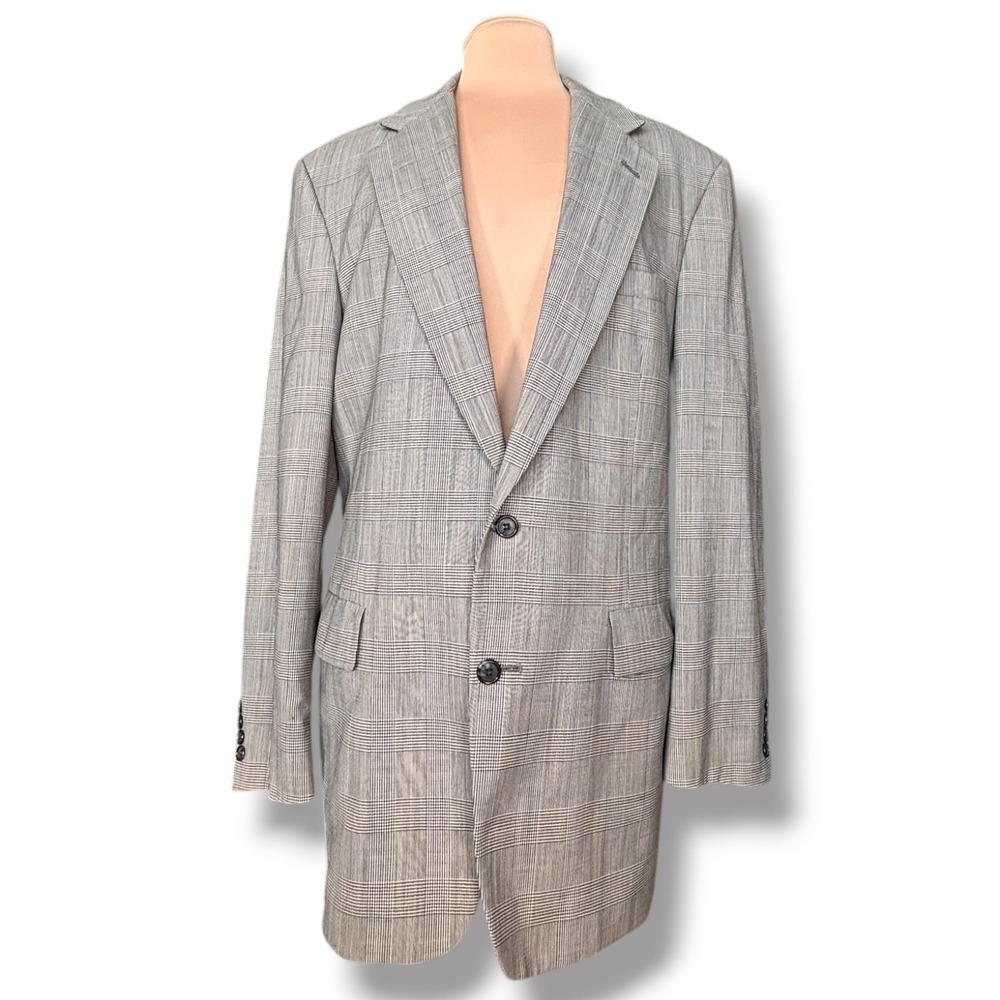 Vintage Woolmark Pure Wool Glen Plaid Blazer Jacket Grey Men 46L 23x34 Preppy